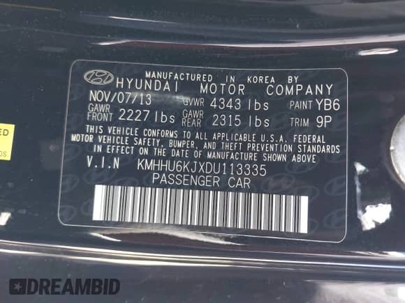 2013 Hyundai Genesis Coupe Track с VIN KMHHU6KJXDU113335, выставлен на аукционе IAAI как лот 42157838 с пробегом 128 366 миль миль и . История ставок и продаж доступна на DreamBid. Изображение 9.