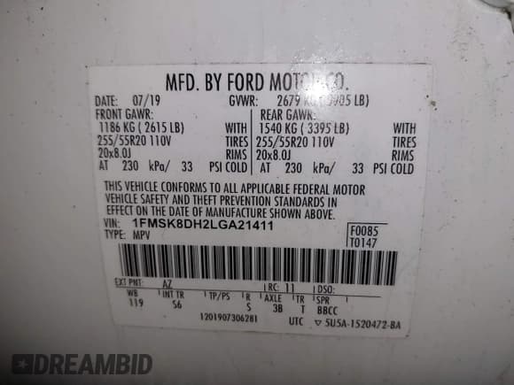 ✅ 2020 Ford Explorer XLT • VIN: 1FMSK8DH2LGA21411 • Lot: 41605079. Wystawiony na IAAI z przebiegiem 74 795 mil. Bezpłatny archiwum sprzedaży aukcyjnych z USA i szczegółowy raport historii pojazdu na DreamBid. Zdjęcie 9.