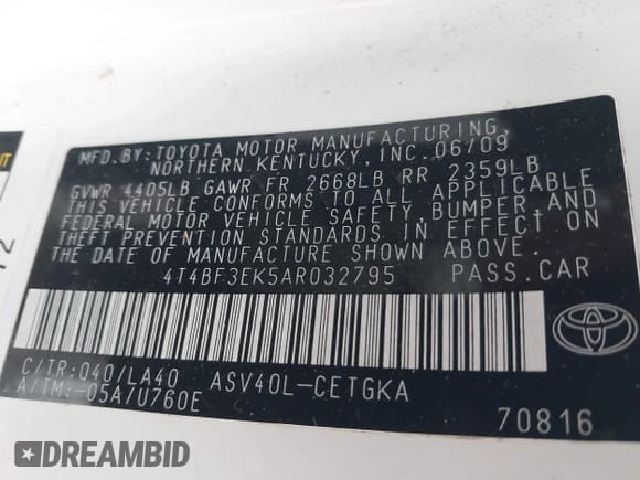 ✅ 2010 Toyota Camry LE • VIN: 4T4BF3EK5AR032795 • Лот: 43588505. Опубликован ранее на IAAI с пробегом 239 039 миль. Бесплатный доступ к архиву аукционных продаж из США и подробный отчёт об истории автомобиля на DreamBid. Изображение 9.