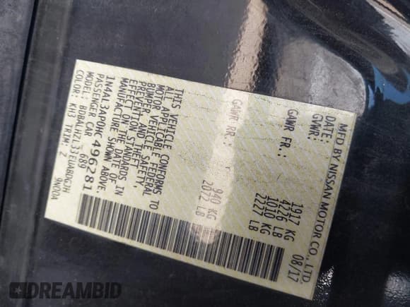 ✅ 2017 Nissan Altima SR • VIN: 1N4AL3AP0HC496281 • Lot: 43610968. Listed on IAAI with 191,091 mi. Free auction sales archive from the USA and detailed vehicle history report at DreamBid. Image 9.