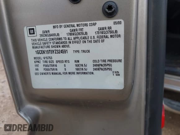 ✅ 2000 Chevrolet Silverado 1500 • VIN: 1GCEK19T9YZ324591 • Лот: 43534853. Опубликован ранее на IAAI с пробегом 195 936 миль. Бесплатный доступ к архиву аукционных продаж из США и подробный отчёт об истории автомобиля на DreamBid. Изображение 8.