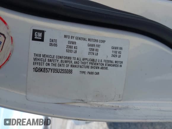 ✅ 2005 Cadillac DeVille DHS • VIN: 1G6KE57Y05U255088 • Lot: 41714372. Listed on IAAI with Not provided. Free auction sales archive from the USA and detailed vehicle history report at DreamBid. Image 9.