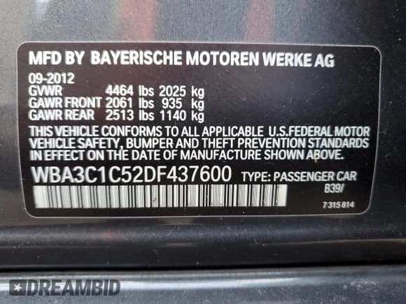 ✅ 2013 BMW 3 Series 328i • VIN: WBA3C1C52DF437600 • Lot: 91648285. Wystawiony na Copart z przebiegiem 134 398 mil. Bezpłatny archiwum sprzedaży aukcyjnych z USA i szczegółowy raport historii pojazdu na DreamBid. Zdjęcie 12.