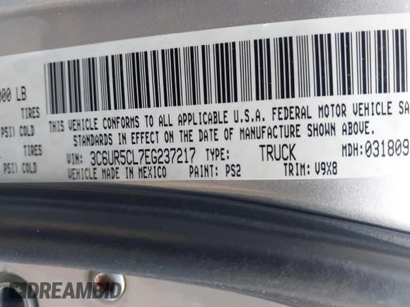 ✅ 2014 Ram 2500 Tradesman • VIN: 3C6UR5CL7EG237217 • Lot: 42627605. Listed on IAAI with 189,244 mi. Free auction sales archive from the USA and detailed vehicle history report at DreamBid. Image 9.