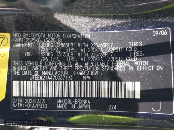 ✅ 2007 Toyota Highlander w/3rd Row • VIN: JTEEW21A470037193 • Lot: 42669414. Wystawiony na IAAI z przebiegiem 165 280 mil. Bezpłatny archiwum sprzedaży aukcyjnych z USA i szczegółowy raport historii pojazdu na DreamBid. Zdjęcie 9.