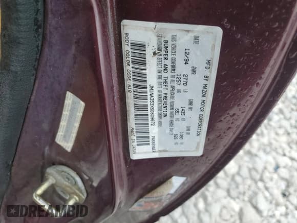 ✅ 1995 Mazda MX-5 Miata • VIN: JM1NA353XS0609672 • Lot: 85815505. Listed on Copart with 97,647 mi. Free auction sales archive from the USA and detailed vehicle history report at DreamBid. Image 12.