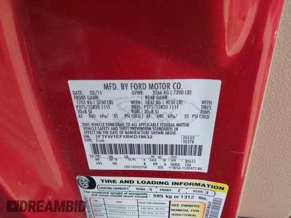 ✅ 2011 Ford F-150 XL • VIN: 1FTFW1EFXBKD18632 • Lot: 41450864. Listed on IAAI with 203,225 mi. Free auction sales archive from the USA and detailed vehicle history report at DreamBid. Image 9.