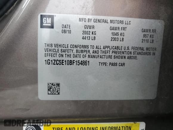 ✅ 2011 Chevrolet Malibu 1LT • VIN: 1G1ZC5E10BF154861 • Lot: 69851614. Listed on Copart with Not provided. Free auction sales archive from the USA and detailed vehicle history report at DreamBid. Image 12.