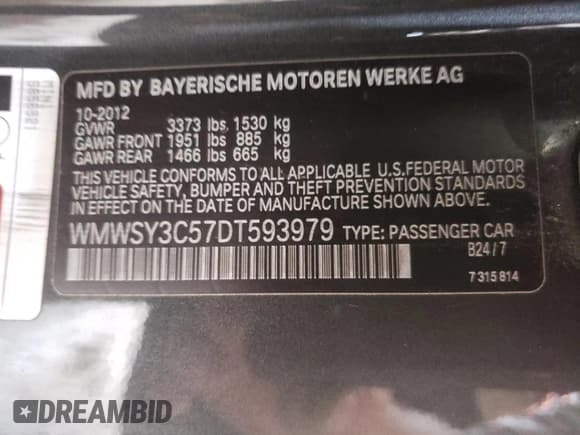 ✅ 2013 MINI Roadster S • VIN: WMWSY3C57DT593979 • Lot: 68924454. Listed on Copart with 61,578 mi. Free auction sales archive from the USA and detailed vehicle history report at DreamBid. Image 14.