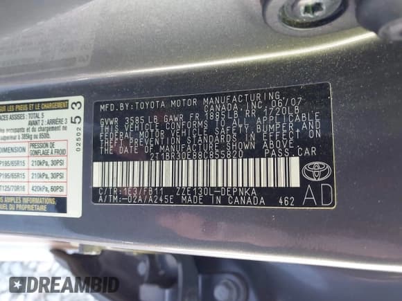 ✅ 2008 Toyota Corolla S • VIN: 2T1BR30E88C855820 • Lot: 43723419. Wystawiony na IAAI z przebiegiem 27 161 mil. Bezpłatny archiwum sprzedaży aukcyjnych z USA i szczegółowy raport historii pojazdu na DreamBid. Zdjęcie 9.