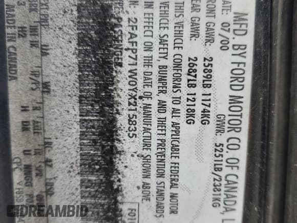 ✅ 2000 Ford Crown Victoria Police Interceptor • VIN: 2FAFP71W0YX215835 • Lot: 61430215. Wystawiony na Copart z przebiegiem 158 966 mil. Bezpłatny archiwum sprzedaży aukcyjnych z USA i szczegółowy raport historii pojazdu na DreamBid. Zdjęcie 13.