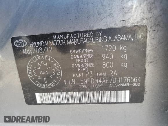 ✅ 2013 Hyundai Elantra Limited • VIN: 5NPDH4AE7DH176564 • Lot: 71714245. Listed on Copart with 204,736 mi. Free auction sales archive from the USA and detailed vehicle history report at DreamBid. Image 12.