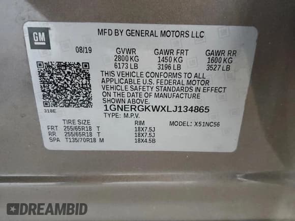 ✅ 2020 Chevrolet Traverse LT Cloth • VIN: 1GNERGKWXLJ134865 • Lot: 80940075. Listed on Copart with Not provided. Free auction sales archive from the USA and detailed vehicle history report at DreamBid. Image 13.