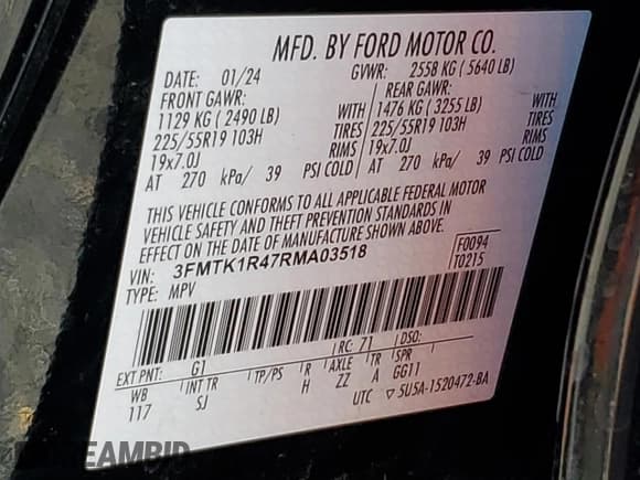 ✅ 2024 Ford Mustang Mach-E Select • VIN: 3FMTK1R47RMA03518 • Lot: 70031165. Listed on Copart with 23,546 mi. Free auction sales archive from the USA and detailed vehicle history report at DreamBid. Image 13.