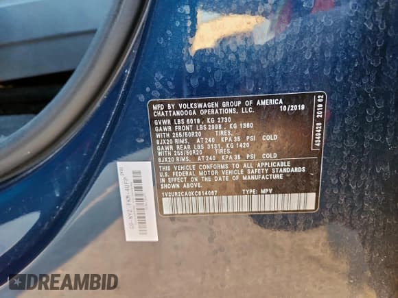 ✅ 2019 Volkswagen Atlas SE • VIN: 1V2UR2CA0KC614067 • Lot: 91261585. Listed on Copart with 97,657 mi. Free auction sales archive from the USA and detailed vehicle history report at DreamBid. Image 12.