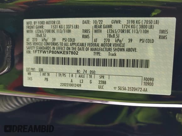 ✅ 2022 Ford F-150 • VIN: 1FTFW1P80NKE97802 • Lot: 41622364. Wystawiony na IAAI z przebiegiem Nie podano. Bezpłatny archiwum sprzedaży aukcyjnych z USA i szczegółowy raport historii pojazdu na DreamBid. Zdjęcie 9.