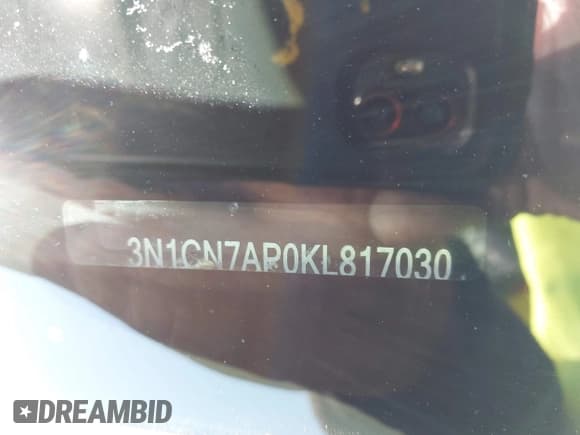 ✅ 2019 Nissan Versa SV • VIN: 3N1CN7AP0KL817030 • Lot: 43784736. Listed on IAAI with 53,210 mi. Free auction sales archive from the USA and detailed vehicle history report at DreamBid. Image 9.