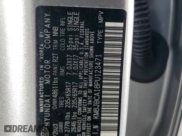 2023 Hyundai Tucson Blue z VIN KM8JBCA18PU123471, wystawiony jako Copart lot #85730945 z przebiegiem 29 261 mil mil oraz Szkoda całkowita • Salvage title. Historia ofert i sprzedaży dostępna na DreamBid. Obrazek 13.