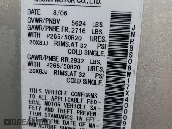 ✅ 2007 Infiniti FX • VIN: JNRBS08W17X400095 • Lot: 84669424. Wystawiony na Copart z przebiegiem 126 569 mil. Bezpłatny archiwum sprzedaży aukcyjnych z USA i szczegółowy raport historii pojazdu na DreamBid. Zdjęcie 15.