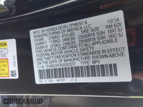 ✅ 2025 Honda CR-V EX-L • VIN: 7FARS3H74SE003237 • Лот: 43239962. Опубликован ранее на IAAI с пробегом 30 662 миль. Бесплатный доступ к архиву аукционных продаж из США и подробный отчёт об истории автомобиля на DreamBid. Изображение 9.