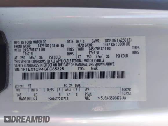 ✅ 2016 Ford F-150 XL • VIN: 1FTEX1CP4GFC85325 • Лот: 41949318. Опубликован ранее на IAAI с пробегом 252 263 миль. Бесплатный доступ к архиву аукционных продаж из США и подробный отчёт об истории автомобиля на DreamBid. Изображение 9.