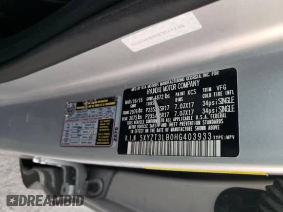 ✅ 2017 Hyundai Santa Fe 2.4L • VIN: 5XYZT3LB0HG403933 • Lot: 65790862. Wystawiony na Copart z przebiegiem 103 105 mil. Bezpłatny archiwum sprzedaży aukcyjnych z USA i szczegółowy raport historii pojazdu na DreamBid. Zdjęcie 10.