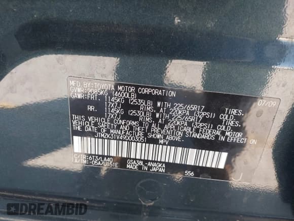 ✅ 2009 Toyota RAV4 Limited • VIN: JTMZK31V49D003051 • Lot: 42847140. Listed on IAAI with 110,647 mi. Free auction sales archive from the USA and detailed vehicle history report at DreamBid. Image 9.