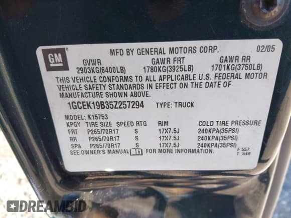 2005 Chevrolet Silverado 1500 Z71 z VIN 1GCEK19B35Z257294, wystawiony jako IAAI lot #43521460 z przebiegiem 143 098 mil mil oraz . Historia ofert i sprzedaży dostępna na DreamBid. Obrazek 9.