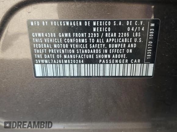 ✅ 2014 Volkswagen Jetta TDI • VIN: 3VWML7AJ6EM620264 • Lot: 81120995. Wystawiony na Copart z przebiegiem 80 586 mil. Bezpłatny archiwum sprzedaży aukcyjnych z USA i szczegółowy raport historii pojazdu na DreamBid. Zdjęcie 13.