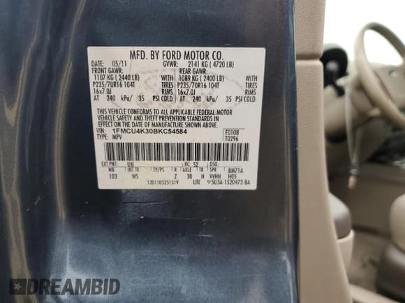 ✅ 2011 Ford Escape Hybrid • VIN: 1FMCU4K30BKC54584 • Lot: 42310875. Wystawiony na Copart z przebiegiem 106 259 mil. Bezpłatny archiwum sprzedaży aukcyjnych z USA i szczegółowy raport historii pojazdu na DreamBid. Zdjęcie 13.