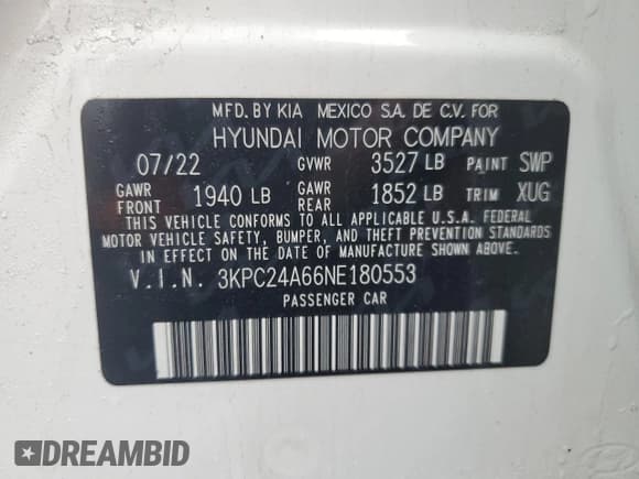 ✅ 2022 Hyundai Accent SE • VIN: 3KPC24A66NE180553 • Лот: 51821985. Опубликован ранее на Copart с пробегом 48 234 миль. Бесплатный доступ к архиву аукционных продаж из США и подробный отчёт об истории автомобиля на DreamBid. Изображение 13.