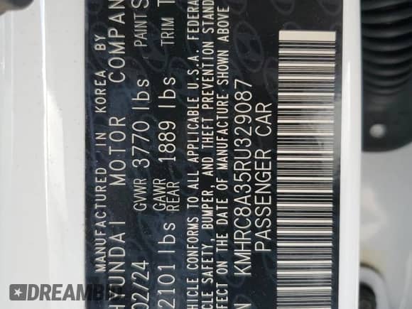 2024 Hyundai Venue SEL с VIN KMHRC8A35RU329087, выставлен на аукционе Copart как лот 72544074 с пробегом 5 023 миль миль и Списание • Salvage title. История ставок и продаж доступна на DreamBid. Изображение 14.