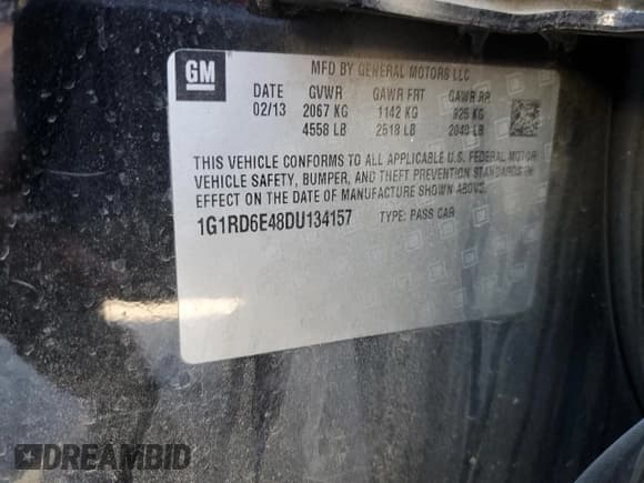 ✅ 2013 Chevrolet Volt • VIN: 1G1RD6E48DU134157 • Лот: 90994515. Опубликован ранее на Copart с пробегом 122 122 миль. Бесплатный доступ к архиву аукционных продаж из США и подробный отчёт об истории автомобиля на DreamBid. Изображение 12.