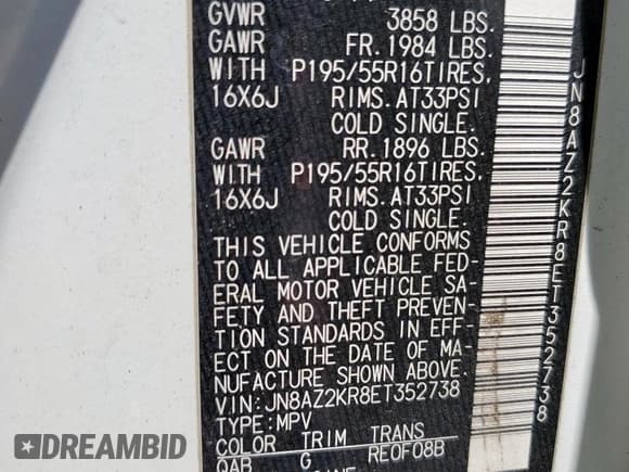 ✅ 2014 Nissan Cube SL • VIN: JN8AZ2KR8ET352738 • Lot: 65056635. Listed on Copart with 112,537 mi. Free auction sales archive from the USA and detailed vehicle history report at DreamBid. Image 12.