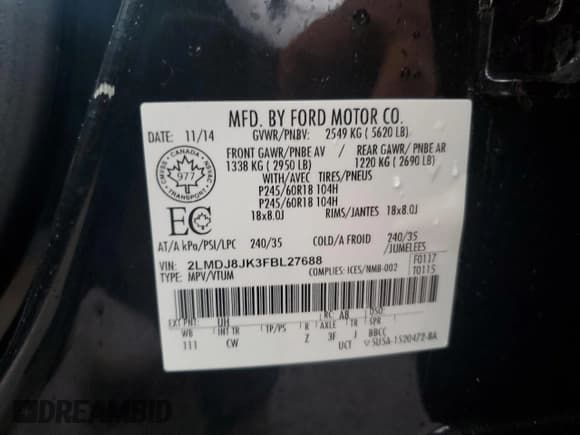 ✅ 2015 Lincoln MKX • VIN: 2LMDJ8JK3FBL27688 • Lot: 81693775. Listed on Copart with 216,931 mi. Free auction sales archive from the USA and detailed vehicle history report at DreamBid. Image 13.