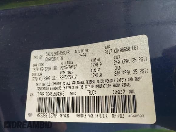 ✅ 2005 Dodge 1500 SLT • VIN: 1D7HA18D45J504345 • Lot: 43232618. Listed on IAAI with Not provided. Free auction sales archive from the USA and detailed vehicle history report at DreamBid. Image 9.