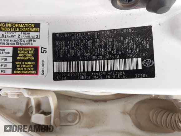 ✅ 2022 Toyota Camry SE • VIN: 4T1T11BK2NU068410 • Лот: 43223988. Опубликован ранее на IAAI с пробегом 45 370 миль. Бесплатный доступ к архиву аукционных продаж из США и подробный отчёт об истории автомобиля на DreamBid. Изображение 9.