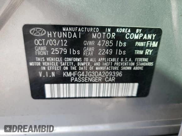 ✅ 2013 Hyundai Azera • VIN: KMHFG4JG3DA209396 • Лот: 55789595. Опубликован ранее на Copart с пробегом 154 665 миль. Бесплатный доступ к архиву аукционных продаж из США и подробный отчёт об истории автомобиля на DreamBid. Изображение 12.