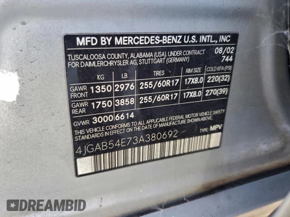 ✅ 2003 Mercedes-Benz M 320 • VIN: 4JGAB54E73A380692 • Лот: 95369775. Опубликован ранее на Copart с пробегом 197 042 миль. Бесплатный доступ к архиву аукционных продаж из США и подробный отчёт об истории автомобиля на DreamBid. Изображение 13.