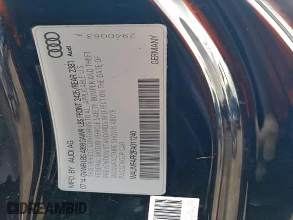 ✅ 2015 Audi A5 Premium Plus • VIN: WAUMFAFR2FA011240 • Lot: 94956635. Listed on Copart with 71,547 mi. Free auction sales archive from the USA and detailed vehicle history report at DreamBid. Image 12.