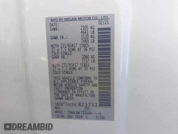 ✅ 2025 Nissan Rogue S • VIN: 5N1BT3AA9SC821751 • Lot: 43197009. Listed on IAAI with 2,023 mi. Free auction sales archive from the USA and detailed vehicle history report at DreamBid. Image 9.