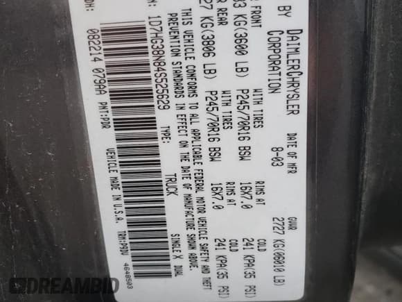 ✅ 2004 Dodge Dakota Sport • VIN: 1D7HG38N84S525629 • Lot: 82140054. Wystawiony na Copart z przebiegiem 255 160 mil. Bezpłatny archiwum sprzedaży aukcyjnych z USA i szczegółowy raport historii pojazdu na DreamBid. Zdjęcie 12.