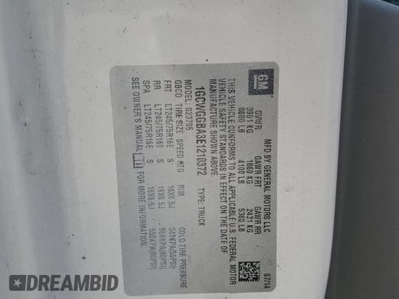 ✅ 2014 Chevrolet Express Cargo • VIN: 1GCWGGBA3E1210372 • Lot: 42110205. Listed on Copart with 124,309 mi. Free auction sales archive from the USA and detailed vehicle history report at DreamBid. Image 13.