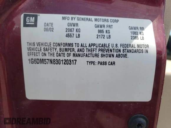 ✅ 2003 Cadillac CTS • VIN: 1G6DM57N830120317 • Lot: 67371435. Listed on Copart with Not provided. Free auction sales archive from the USA and detailed vehicle history report at DreamBid. Image 12.