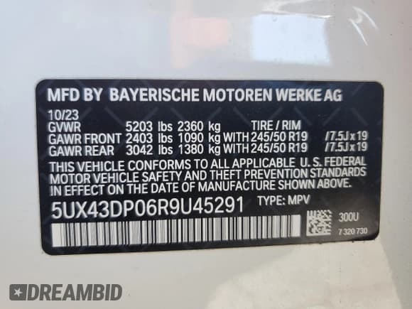 ✅ 2024 BMW X3 sDrive30i • VIN: 5UX43DP06R9U45291 • Lot: 85267055. Listed on Copart with Not provided. Free auction sales archive from the USA and detailed vehicle history report at DreamBid. Image 13.