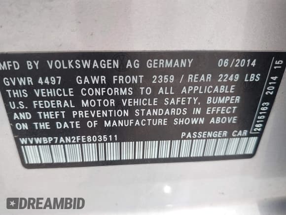 ✅ 2015 Volkswagen CC Sport • VIN: WVWBP7AN2FE803511 • Лот: 42424094. Опубликован ранее на IAAI с пробегом 204 212 миль. Бесплатный доступ к архиву аукционных продаж из США и подробный отчёт об истории автомобиля на DreamBid. Изображение 9.