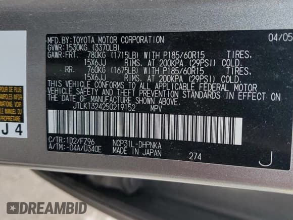 ✅ 2005 Scion xB • VIN: JTLKT324250219152 • Lot: 87249245. Wystawiony na Copart z przebiegiem 143 046 mil. Bezpłatny archiwum sprzedaży aukcyjnych z USA i szczegółowy raport historii pojazdu na DreamBid. Zdjęcie 12.