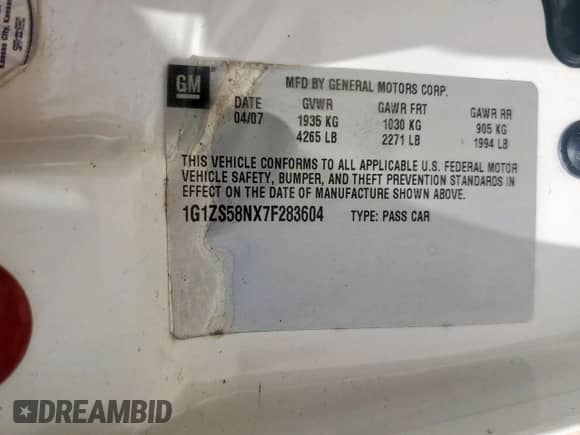 2007 Chevrolet Malibu LS with VIN 1G1ZS58NX7F283604, listed as a Copart auction lot 71004225 with 167,740 mi miles and Salvage title. Bid and sale history available at DreamBid. Image 13.