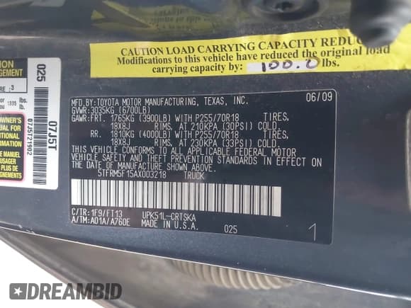 ✅ 2010 Toyota Tundra • VIN: 5TFRM5F15AX003218 • Lot: 43840743. Wystawiony na IAAI z przebiegiem 232 392 mil. Bezpłatny archiwum sprzedaży aukcyjnych z USA i szczegółowy raport historii pojazdu na DreamBid. Zdjęcie 9.