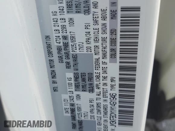 ✅ 2021 Mazda CX-5 Touring • VIN: JM3KFBCM1M1491946 • Лот: 51637245. Опубликован ранее на Copart с пробегом 57 332 миль. Бесплатный доступ к архиву аукционных продаж из США и подробный отчёт об истории автомобиля на DreamBid. Изображение 15.